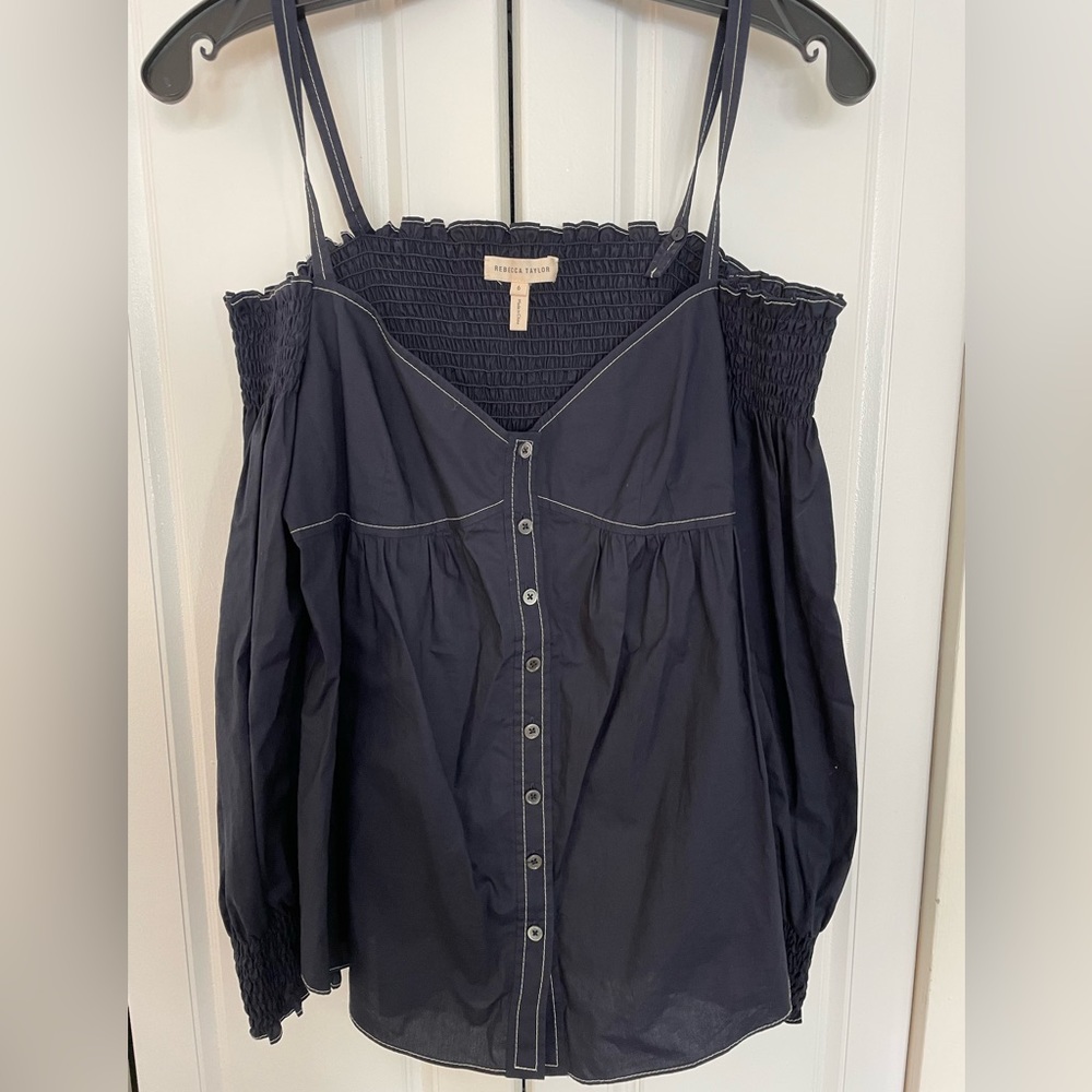 Rebecca Taylor Navy Blouse-off shoulder with Strap- Size 6